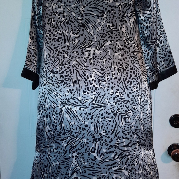 Pink Label Vintage Oscar de La Renta Silky Satin Animal Print Kaftan Zip Sz L - Picture 5 of 7